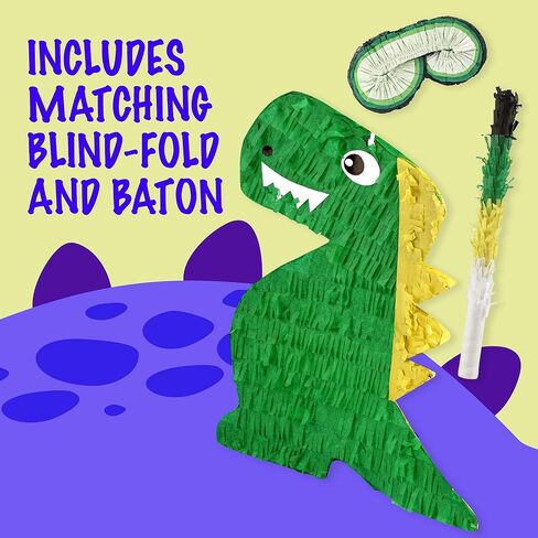 IMPRESA Dinosaur Pinata - Blindfold & Baton for Dino Party Games - 3-Lb Candy Capacity for Birthday Pinata - Vibrant Green Dino Design for Party Decoration - Green, Paper, Pack of 1 in Saudi Arabia