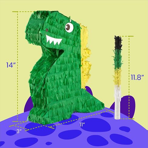IMPRESA Dinosaur Pinata - Blindfold & Baton for Dino Party Games - 3-Lb Candy Capacity for Birthday Pinata - Vibrant Green Dino Design for Party Decoration - Green, Paper, Pack of 1 in Saudi Arabia