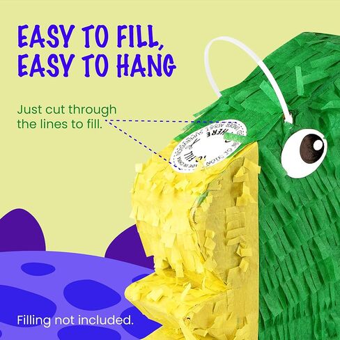 IMPRESA Dinosaur Pinata - Blindfold & Baton for Dino Party Games - 3-Lb Candy Capacity for Birthday Pinata - Vibrant Green Dino Design for Party Decoration - Green, Paper, Pack of 1 in Saudi Arabia