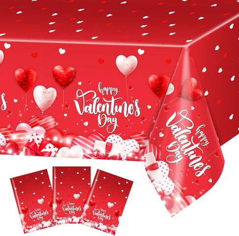 Avezano 3 pcs Valentines Day Tablecloths Happy Valentines Day Plastic Tablecloth 108x54 inch Red Loveheart Romantic Party Decorations for Wedding Engagement Anniversary in Saudi Arabia