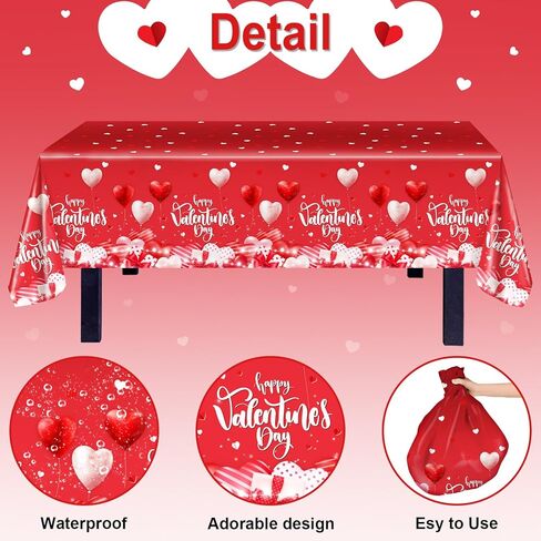 Avezano 3 pcs Valentines Day Tablecloths Happy Valentines Day Plastic Tablecloth 108x54 inch Red Loveheart Romantic Party Decorations for Wedding Engagement Anniversary in Saudi Arabia