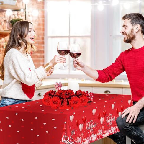 Avezano 3 pcs Valentines Day Tablecloths Happy Valentines Day Plastic Tablecloth 108x54 inch Red Loveheart Romantic Party Decorations for Wedding Engagement Anniversary in Saudi Arabia