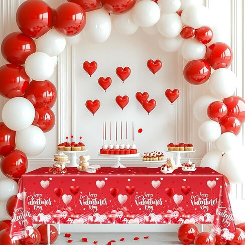 Avezano 3 pcs Valentines Day Tablecloths Happy Valentines Day Plastic Tablecloth 108x54 inch Red Loveheart Romantic Party Decorations for Wedding Engagement Anniversary in Saudi Arabia