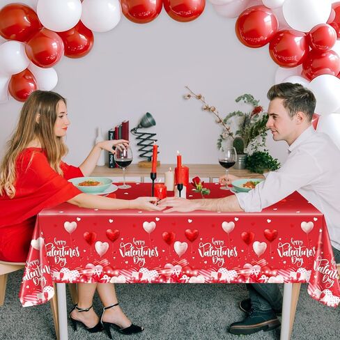 Avezano 3 pcs Valentines Day Tablecloths Happy Valentines Day Plastic Tablecloth 108x54 inch Red Loveheart Romantic Party Decorations for Wedding Engagement Anniversary in Saudi Arabia