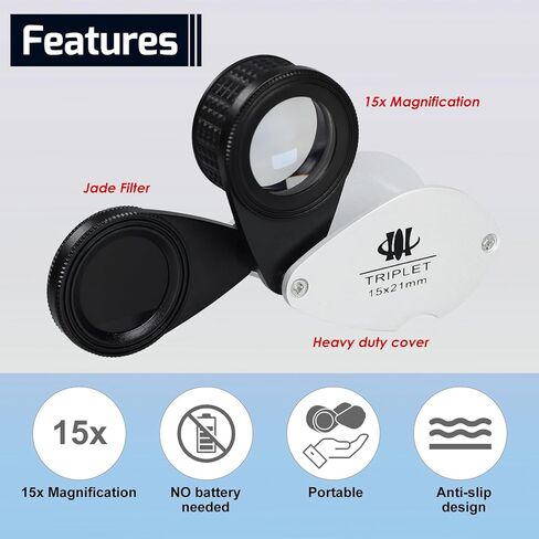 Jewelers Loupe Magnifier, Foldable Jewelry Loupe 15x Magnification with Chelsea/Jadeite Filter Gemstone for Gems, Emerald, Green Stones, Stamp, Diamond in Saudi Arabia
