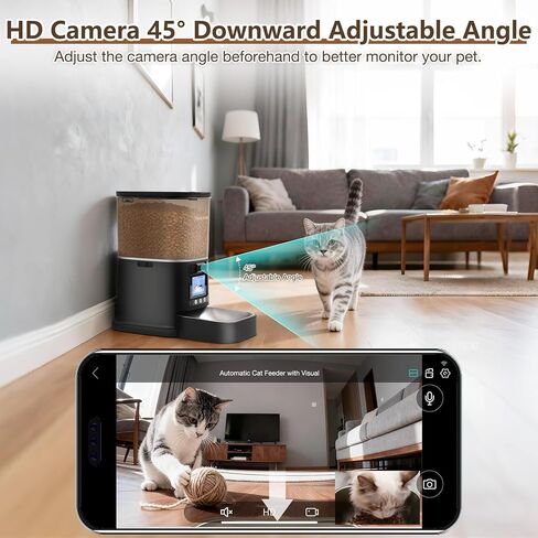 Automatic Cat Feeder with Camera, 5G WiFi Smart Pet Feeder with 2-Way Video/Audio, 45° Adjustable Angle, Night Vision, 5L Cat Food Dispenser for Cats & Small Dogs with APP Control for Vacation & Work in Saudi Arabia
