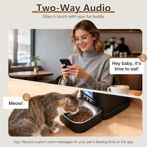 Automatic Cat Feeder with Camera, 5G WiFi Smart Pet Feeder with 2-Way Video/Audio, 45° Adjustable Angle, Night Vision, 5L Cat Food Dispenser for Cats & Small Dogs with APP Control for Vacation & Work in Saudi Arabia