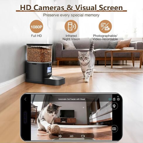 Automatic Cat Feeder with Camera, 5G WiFi Smart Pet Feeder with 2-Way Video/Audio, 45° Adjustable Angle, Night Vision, 5L Cat Food Dispenser for Cats & Small Dogs with APP Control for Vacation & Work in Saudi Arabia