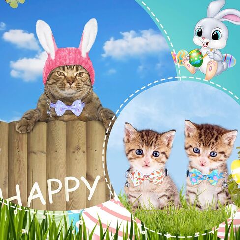 Sadnyy 9 قطع من أطواق القطط لعيد الحب بالجملة ربطة عنق للقطط في عيد القديس باتريك مع جرس عيد الفصح وطوق الحيوانات الأليفة قابل للتعديل على شكل قلب شامروك أرنب مشبك أمان للقطط الصغيرة يوميًا in Kuwait