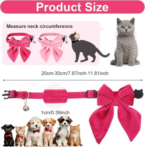 2 قطعة طوق القط الوردي مع أجراس القوس الانفصالية طوق ربطة عنق مع جرس مشبك أمان القطط الياقات للفتيات القطط قابل للتعديل لينة لطيف هريرة الياقات للقطط in Kuwait