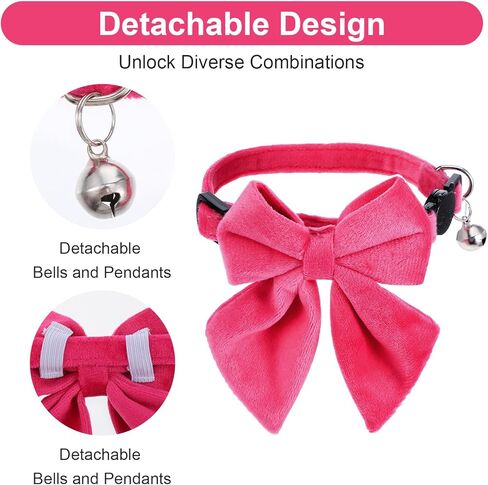 2 قطعة طوق القط الوردي مع أجراس القوس الانفصالية طوق ربطة عنق مع جرس مشبك أمان القطط الياقات للفتيات القطط قابل للتعديل لينة لطيف هريرة الياقات للقطط in Kuwait