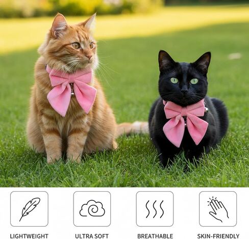 2 قطعة طوق القط الوردي مع أجراس القوس الانفصالية طوق ربطة عنق مع جرس مشبك أمان القطط الياقات للفتيات القطط قابل للتعديل لينة لطيف هريرة الياقات للقطط in Kuwait