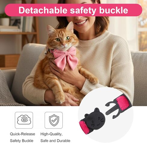 2 قطعة طوق القط الوردي مع أجراس القوس الانفصالية طوق ربطة عنق مع جرس مشبك أمان القطط الياقات للفتيات القطط قابل للتعديل لينة لطيف هريرة الياقات للقطط in Kuwait