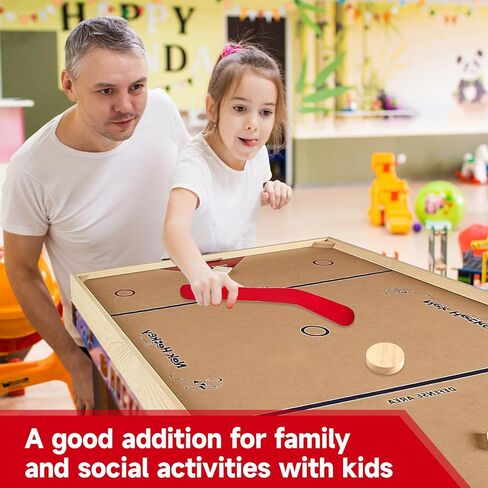 2 Sets Replacement Hockey Sticks and Pucks for Classic Wooden Tabletop Hockey Games Set of Sticks and Wood Pucks Extra Accessories Slap Shot Game Equipment Sets for Kids and Adults Family Board Games in Saudi Arabia