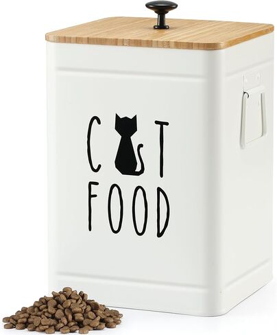 PERFNIQUE Cat Food Storage Container, Airtight Cat Treat Container with Bamboo Lid, 25 Cup Pet Food Storage for Kitchen Countertop, Treat Jars for Pets, Farmhouse Cat Food Container (White) in Saudi Arabia