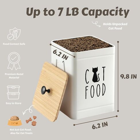 PERFNIQUE Cat Food Storage Container, Airtight Cat Treat Container with Bamboo Lid, 25 Cup Pet Food Storage for Kitchen Countertop, Treat Jars for Pets, Farmhouse Cat Food Container (White) in Saudi Arabia