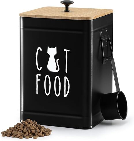 PERFNIQUE Cat Food Storage Container, Airtight Cat Treat Container with Bamboo Lid, 25 Cup Pet Food Storage for Kitchen Countertop, Treat Jars for Pets, Farmhouse Cat Food Container (White) in Saudi Arabia