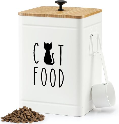 PERFNIQUE Cat Food Storage Container, Airtight Cat Treat Container with Bamboo Lid, 25 Cup Pet Food Storage for Kitchen Countertop, Treat Jars for Pets, Farmhouse Cat Food Container (White) in Saudi Arabia