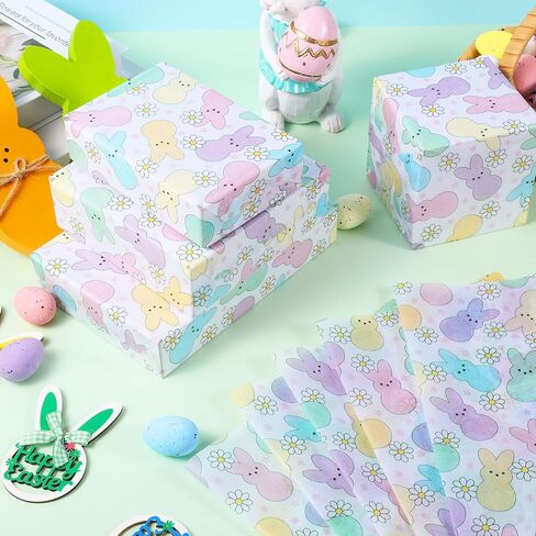 100 Sheets Easter Peeps Bunny Tissue Paper, Pastel Retro Rabbit Daisy Gift Wrapping Paper for Easter DIY Crafts Spring Party Supplies, 13.8 x 19.7 Inch in Saudi Arabia