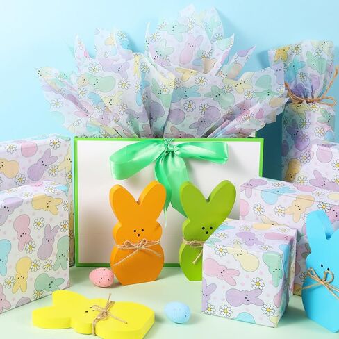 100 Sheets Easter Peeps Bunny Tissue Paper, Pastel Retro Rabbit Daisy Gift Wrapping Paper for Easter DIY Crafts Spring Party Supplies, 13.8 x 19.7 Inch in Saudi Arabia