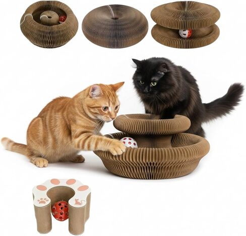 Cat Scratcher Toys for Indoor Cats - Kitty Kurlz Magic Organ Cat Scratcher Board, Cardboard Cat Scratching Board Ball Scratcher Pad in Saudi Arabia