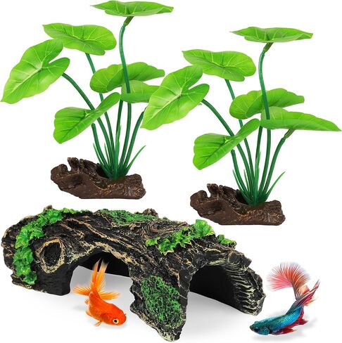 MyLifeUNIT Fish Tank Decor, Silk Aquarium Plants and Hollow Tree Trunk Decor for Betta, Goldfish, Turtle, Reptile Decoration in Saudi Arabia