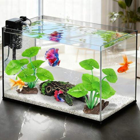 MyLifeUNIT Fish Tank Decor, Silk Aquarium Plants and Hollow Tree Trunk Decor for Betta, Goldfish, Turtle, Reptile Decoration in Saudi Arabia