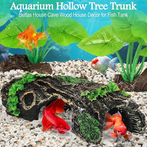 MyLifeUNIT Fish Tank Decor, Silk Aquarium Plants and Hollow Tree Trunk Decor for Betta, Goldfish, Turtle, Reptile Decoration in Saudi Arabia