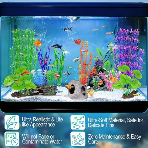 MyLifeUNIT Fish Tank Decor, Silk Aquarium Plants and Hollow Tree Trunk Decor for Betta, Goldfish, Turtle, Reptile Decoration in Saudi Arabia