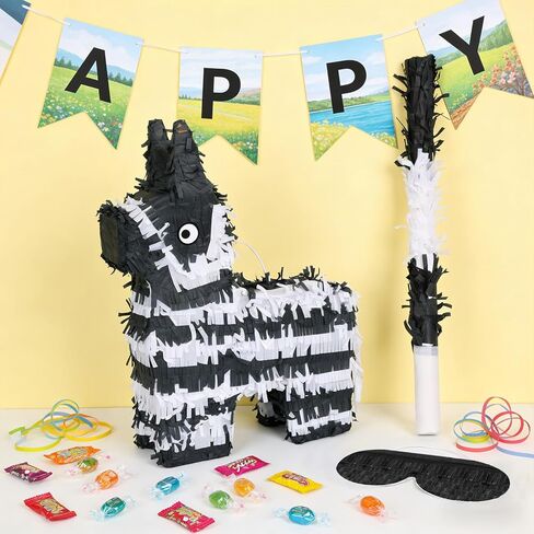 Piñata Set for Kids Party - Full Party Game Kit with Hitting Stick, Blindfold & Confetti Filler, Perfect for Birthday Party Decorations for Boys and Girls - Piñata，black and white in Saudi Arabia