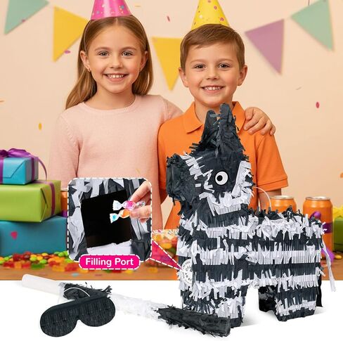 Piñata Set for Kids Party - Full Party Game Kit with Hitting Stick, Blindfold & Confetti Filler, Perfect for Birthday Party Decorations for Boys and Girls - Piñata，black and white in Saudi Arabia