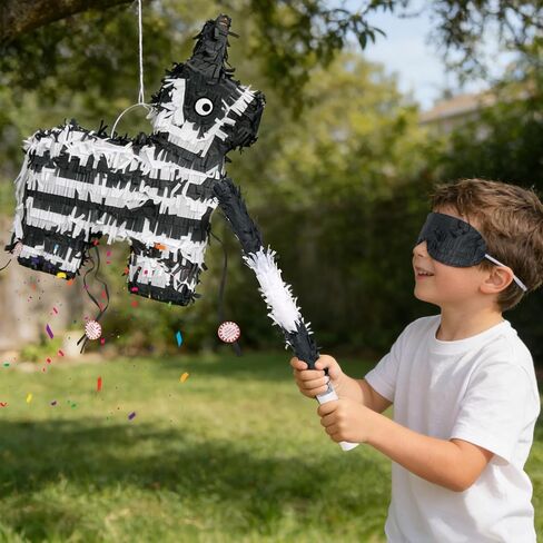 Piñata Set for Kids Party - Full Party Game Kit with Hitting Stick, Blindfold & Confetti Filler, Perfect for Birthday Party Decorations for Boys and Girls - Piñata，black and white in Saudi Arabia