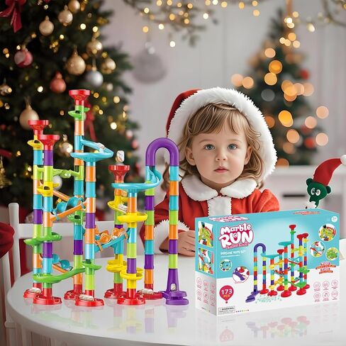 مجموعة تشغيل الرخام - 173 قطعة من ألعاب تعلم العلوم والتكنولوجيا والهندسة والرياضيات للأطفال من 4 إلى 8 مسارات، مسارات سباق للأطفال، برج رخامي، ألعاب مكعبات البناء (G47) in Kuwait