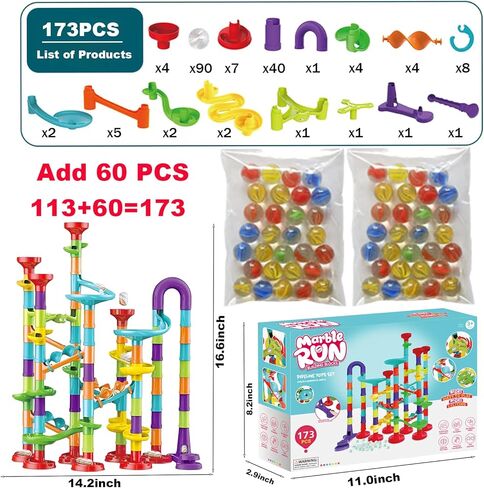 مجموعة تشغيل الرخام - 173 قطعة من ألعاب تعلم العلوم والتكنولوجيا والهندسة والرياضيات للأطفال من 4 إلى 8 مسارات، مسارات سباق للأطفال، برج رخامي، ألعاب مكعبات البناء (G47) in Kuwait