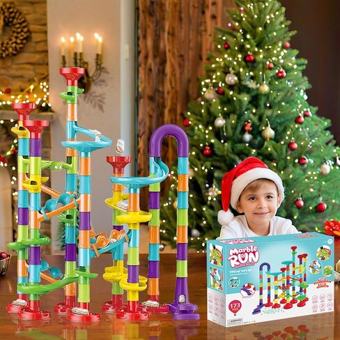 مجموعة تشغيل الرخام - 173 قطعة من ألعاب تعلم العلوم والتكنولوجيا والهندسة والرياضيات للأطفال من 4 إلى 8 مسارات، مسارات سباق للأطفال، برج رخامي، ألعاب مكعبات البناء (G47) in Kuwait