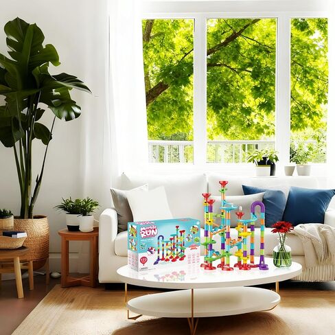 مجموعة تشغيل الرخام - 173 قطعة من ألعاب تعلم العلوم والتكنولوجيا والهندسة والرياضيات للأطفال من 4 إلى 8 مسارات، مسارات سباق للأطفال، برج رخامي، ألعاب مكعبات البناء (G47) in Kuwait