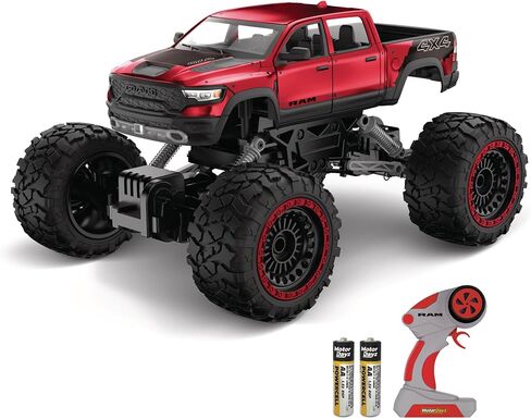 شاحنة بيك اب RC 4WD معدنية ثقيلة RAM 1500 - مقياس 1:14، هيكل معدني مختوم مرخص رسميًا، دفع رباعي 4x4، جهاز تحكم عن بعد كامل الوظائف 2.4 جيجا هرتز، جاهز للتشغيل، شحن USB، أحمر in Kuwait
