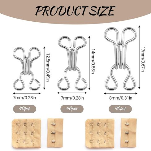 TIESOME 120 Sets Hook and Eye Closures for Clothing, Sewing Hooks and Eyes Closure, Silver 3 Sizes (40 Sets Each) Sewing Clasps for Clothing for Bra, Dress, Skirt, Trousers DIY Sewings Repair in Saudi Arabia