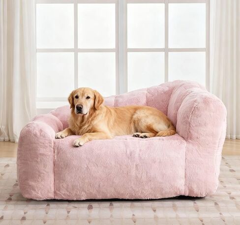 51 Inch Dog Sofa Couch for Large Medium Dogs up to 130 Lbs, Memory Foam Pets Sofa with Faux Fur Fabric Pink in Saudi Arabia