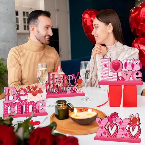 4 قطع ديكورات عيد الحب، قطع مركزية خشبية لعيد الحب السعيد، ديكورات طاولة XOXO Be Mine لعيد الحب، ديكورات عيد الحب للمنزل، هدايا عيد الحب in Kuwait