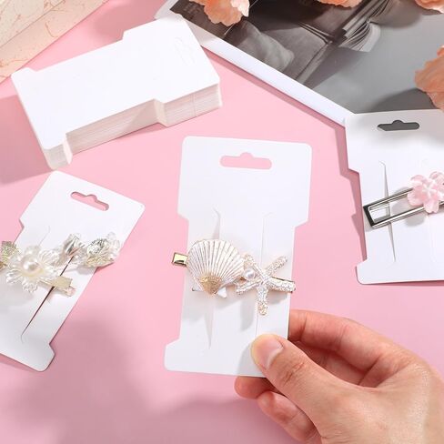 500 PCS Hair Clip Bow Display Cards Hair Barrettes Jewelry Display Holder Rectangle Paper Cardboard for Organizing, 4.5 x 2.5 Inches (White) in Kuwait