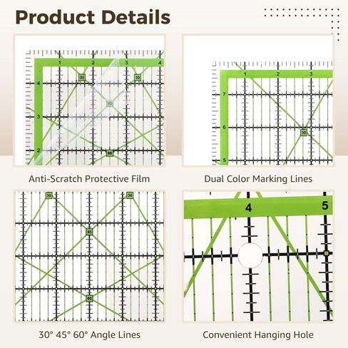 Homaisson Quilting Rulers, 7 Square Quilting Ruler 2.5,3.5,5,6.5, 8,10,12.5 Quilting Cutting Squares,Quilting Rulers Acrylic,Cutting Ruler with Non-Slip Rings for Quilting and Sewing in Saudi Arabia
