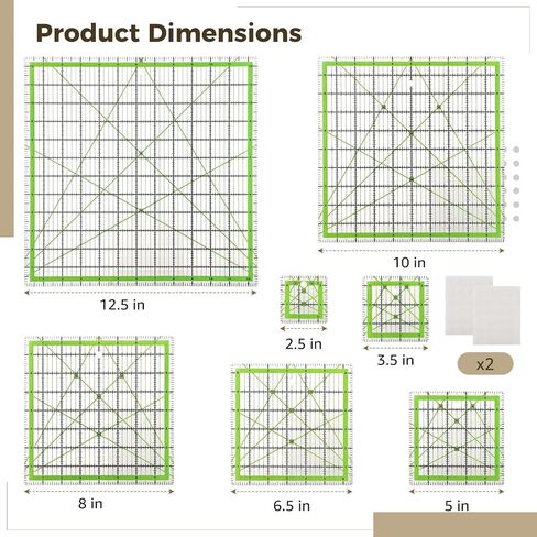 Homaisson Quilting Rulers, 7 Square Quilting Ruler 2.5,3.5,5,6.5, 8,10,12.5 Quilting Cutting Squares,Quilting Rulers Acrylic,Cutting Ruler with Non-Slip Rings for Quilting and Sewing in Saudi Arabia