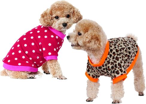 Rbenxia 2 Pieces Dog Fleece Sweaters Puppy Warm Sweater Doggie Sweatshirt Soft Fleece Dog Pajamas Puppy Clothes Winter Dogs Outfits for Small Dogs Cat Pets (X-Small, Leopard Print + Polka dots) in Saudi Arabia