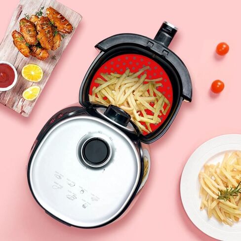 2 Pack Reusable Air Fryer Liners, 8" Non-Stick Round Silicone AirFryer Liners, Easy to Clean Air Fryer Accessories, Red+Black in Saudi Arabia
