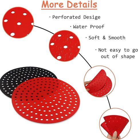 2 Pack Reusable Air Fryer Liners, 8" Non-Stick Round Silicone AirFryer Liners, Easy to Clean Air Fryer Accessories, Red+Black in Saudi Arabia