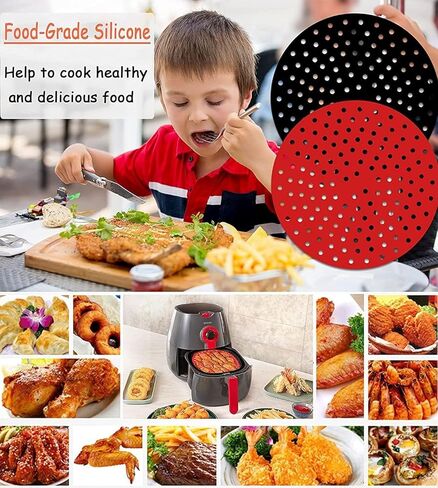 2 Pack Reusable Air Fryer Liners, 8" Non-Stick Round Silicone AirFryer Liners, Easy to Clean Air Fryer Accessories, Red+Black in Saudi Arabia