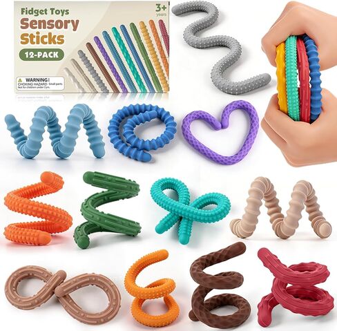 Sensory Fidget Toys for Kids: Textured Silicone Fidget Stick 6 Pack, Sensory Toys for Autism ADHD, Calm Down Travel Airplane Toys, Easter Basket Stuffers in Kuwait