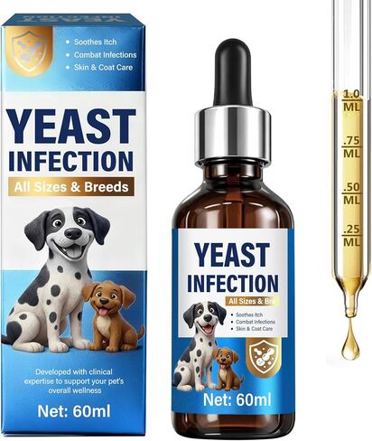 علاج عدوى الخميرة لدعم الكلاب - قطرات علاج عدوى الخميرة الطبيعية للكلاب مع البروبيوتيك والفيتامينات - يخفف من حكة الجلد ولعق المخالب وتهيج الأذن - مكمل صحي للمناعة والأمعاء in Kuwait