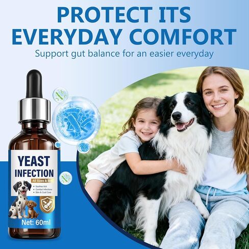 علاج عدوى الخميرة لدعم الكلاب - قطرات علاج عدوى الخميرة الطبيعية للكلاب مع البروبيوتيك والفيتامينات - يخفف من حكة الجلد ولعق المخالب وتهيج الأذن - مكمل صحي للمناعة والأمعاء in Kuwait
